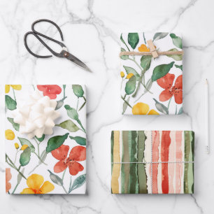Yellow Red Peach Flowers Bridal Shower Wrapping Paper Sheet