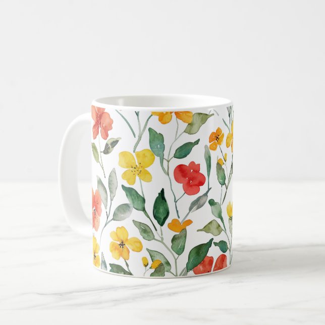 Yellow Red Peach Flowers Coffee Mug (Front Left)