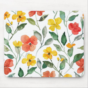 Yellow Red Peach Flowers Mouse Mat