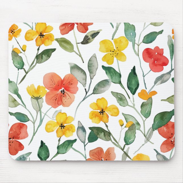 Yellow Red Peach Flowers Mouse Mat (Front)
