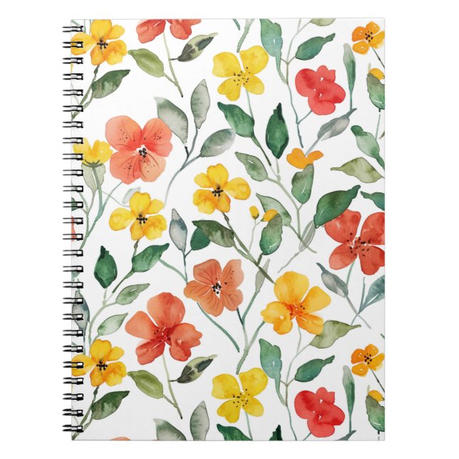Yellow Red Peach Flowers Notebook (Front)