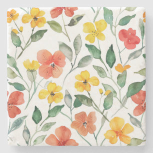 Yellow Red Peach Flowers Stone Coaster