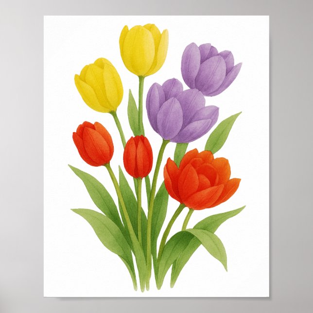 Yellow Red Purple Tulips Painting Floral Wall Art (Front)