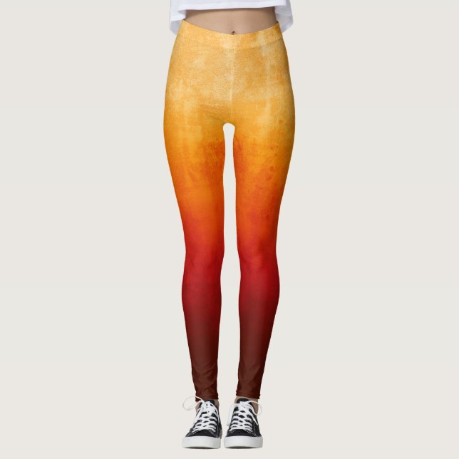 Yellow Red rustic ombre Leggings (Front)