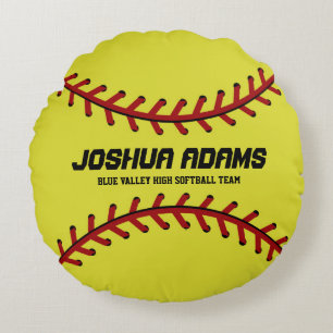 Yellow Red Softball Sports Team Round Pillow