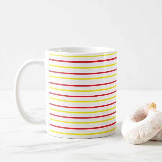 Yellow Red Stripes Coffee Mug (With Donut)