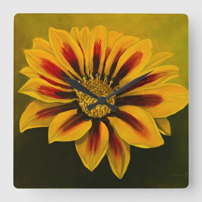 Yellow red stripes Gazania flower Square Wall Clock (Front)
