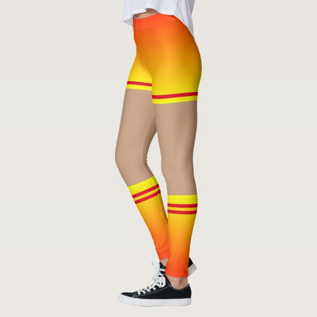Yellow Red Sunset Colour Leggings Faux Shorts Sock (Left)
