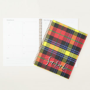 Yellow & Red Tartan Checkered Monogram Name Planner