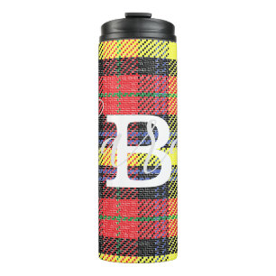 Yellow & Red Tartan Chequered Monogram Name Thermal Tumbler