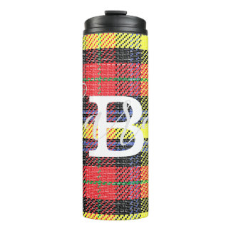 Yellow & Red Tartan Chequered Monogram Name Thermal Tumbler