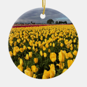 Yellow & Red Tulip Field, Oregon Ceramic Tree Decoration