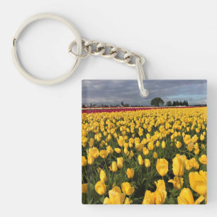 Yellow & Red Tulip Field, Oregon Key Ring