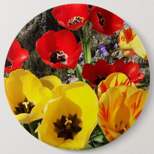 Yellow & Red Tulips 6 Cm Round Badge