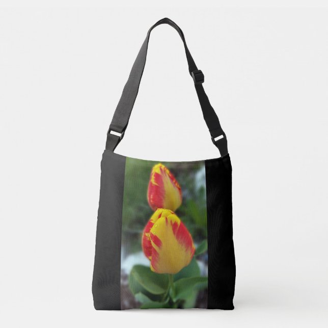 yellow red tulips crossbody bag (Front)