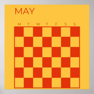 Yellow Red Undated Chequered May Monthly Calendar Poster