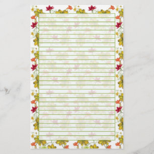 Yellow Red Watercolor Wildflowers Green Lined Stationery
