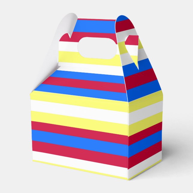 Yellow, Red, White and  Blue Stripes Favour Box (Back Side)