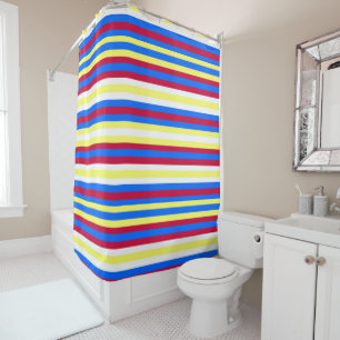 Yellow, Red, White and  Blue Stripes Shower Curtain