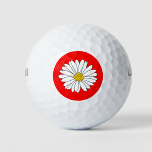 Yellow Red & White Daisy Golf Balls