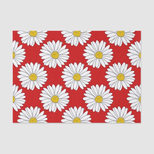 Yellow Red White Daisy Pattern Tissue Paper (Front)