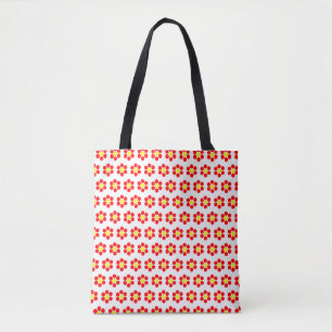 Yellow Red White Floral Dots Tote Bag