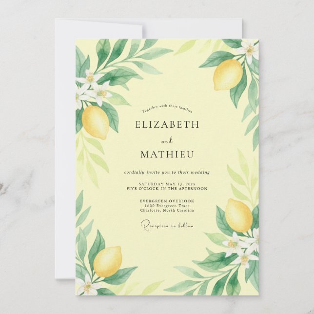 Yellow Refreshing Citrus Orchard Wedding Invitation (Front)