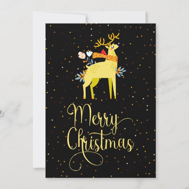 Yellow Reindeer Merry Christmas Light Holiday Card (Front)