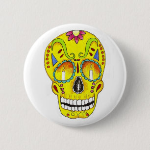 Yellow Remembrance Sugar Skull 6 Cm Round Badge