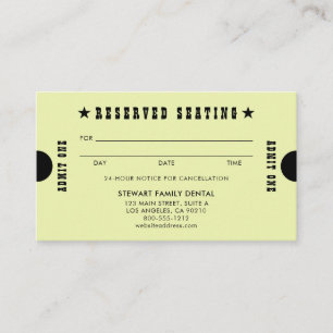 Yellow Reserved Seating Dental Appointment Card