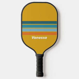 Yellow Retro Across Striping with Name Pickleball Paddle