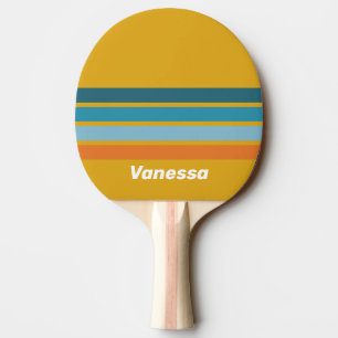 Yellow Retro Across Striping with Name Ping Pong Paddle