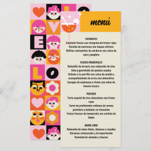 Yellow Retro and Pink Geometric Printing Wedding Menu