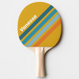Yellow Retro Angled Striping with Name Ping Pong Paddle