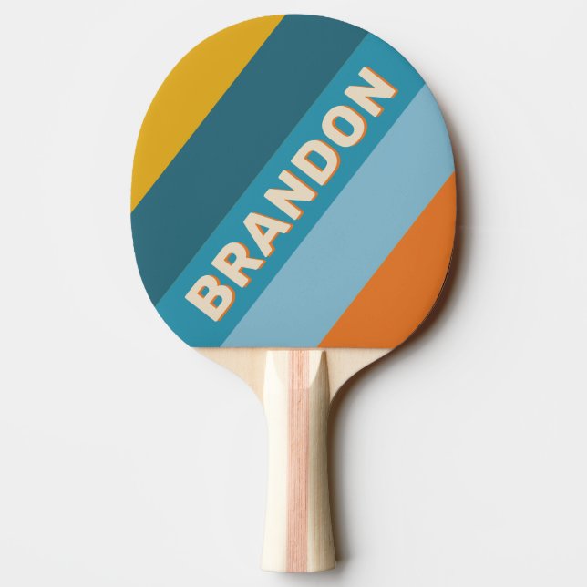Yellow Retro Bold Striped with Name Ping Pong Paddle (Back)