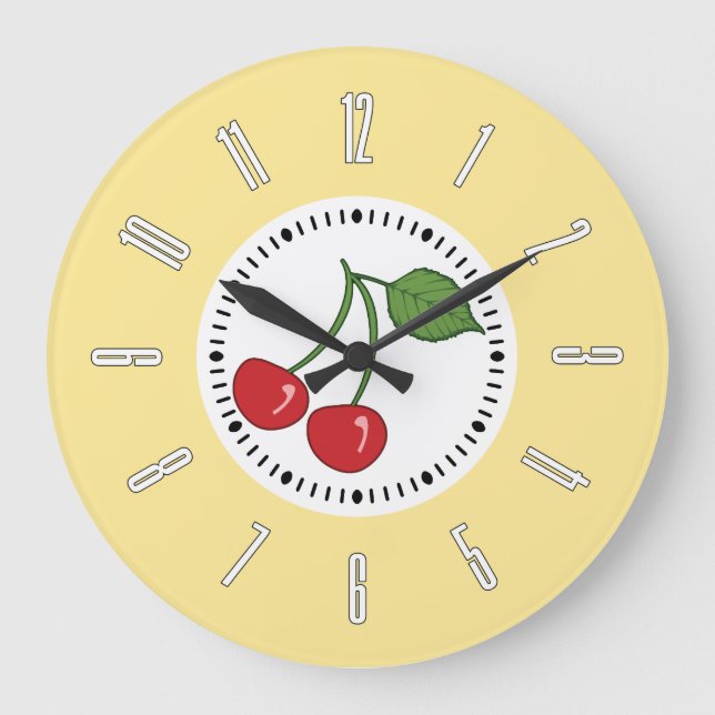 Yellow Retro Cherry Large Clock (Front)
