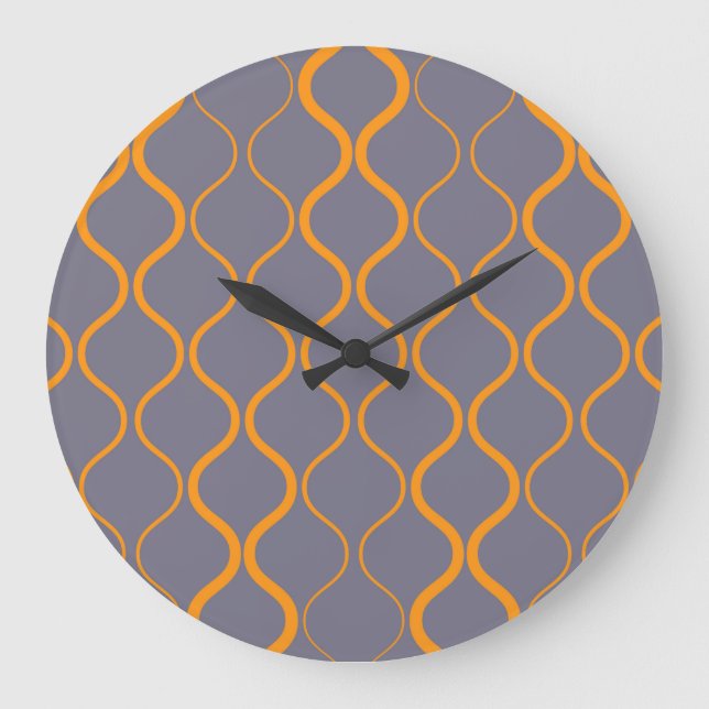 Yellow, retro, cool trendy curvy wavy illustration large clock (Front)