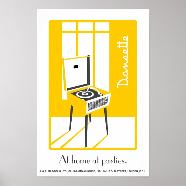 Yellow Retro Dansette record player Pop Art poster (Front)