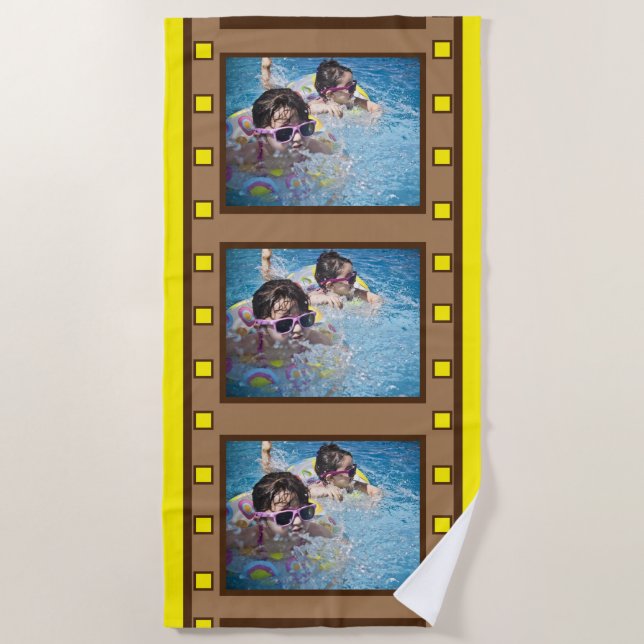 Yellow Retro Film Strip  Photo Beach Towel (Front)