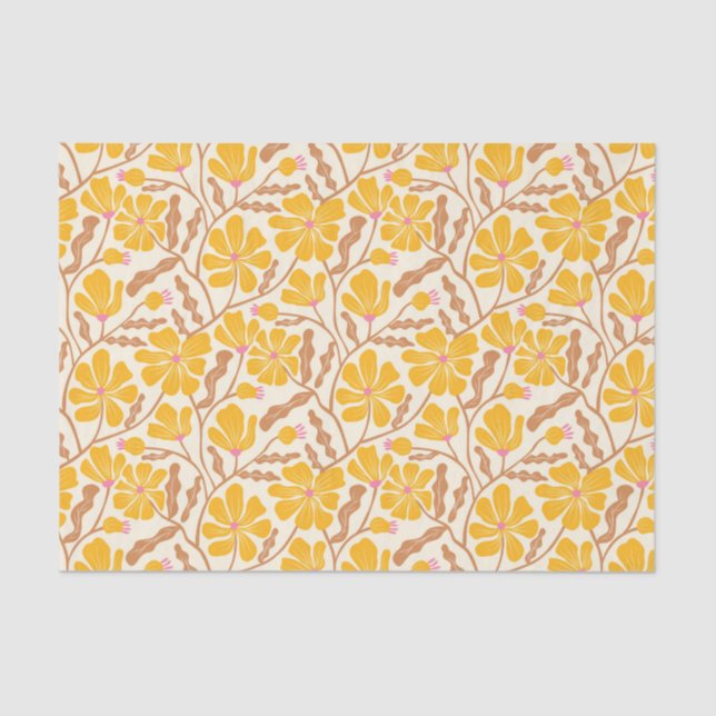 Yellow Retro Floral Pattern Tissue Paper (Front)