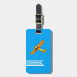 Yellow Retro Flyer Aeroplane With Name Luggage Tag