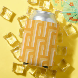 Yellow Retro Geometric Pattern Can Cooler