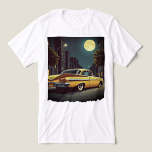 Yellow Retro Lowrider Under Full Moon Street Scene Tri-Blend Shirt