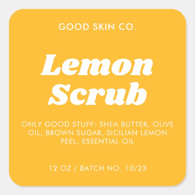Yellow Retro Minimalist Cosmetics Body Scrub Label (Front)