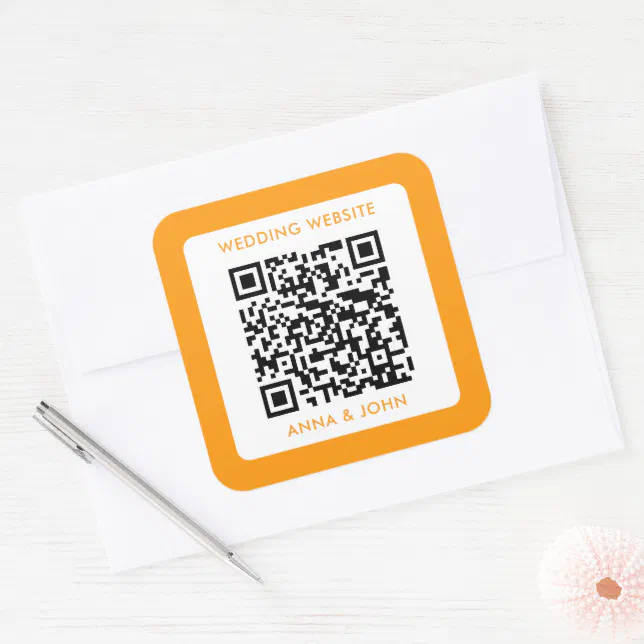 Qr Code Square Sticker Designs yellow retro modern minimalist wedding qr code square sticker | Zazzle
