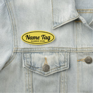 Yellow Retro Oval Classic Name Tag