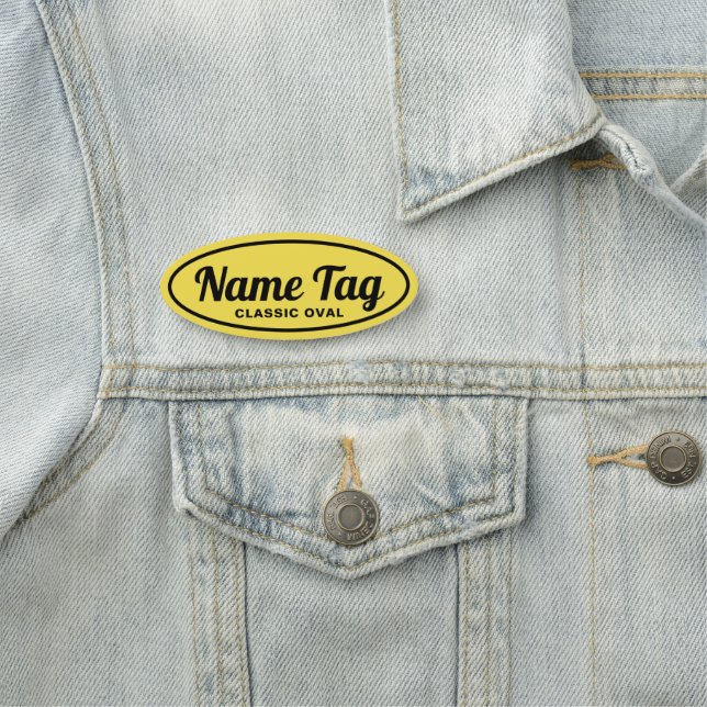 Yellow Retro Oval Classic Name Tag (In Situ)
