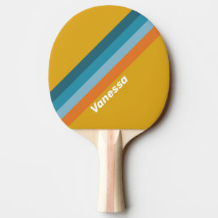 Yellow Retro Striping with Name Ping Pong Paddle