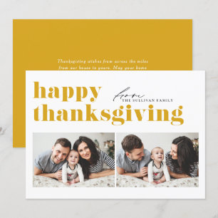 Yellow Retro Typography Photo Happy Thanksgiving Holiday Card