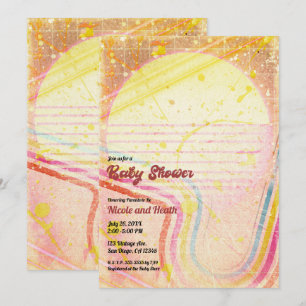 Yellow Retro Vintage 80's Theme Baby Shower Invitation